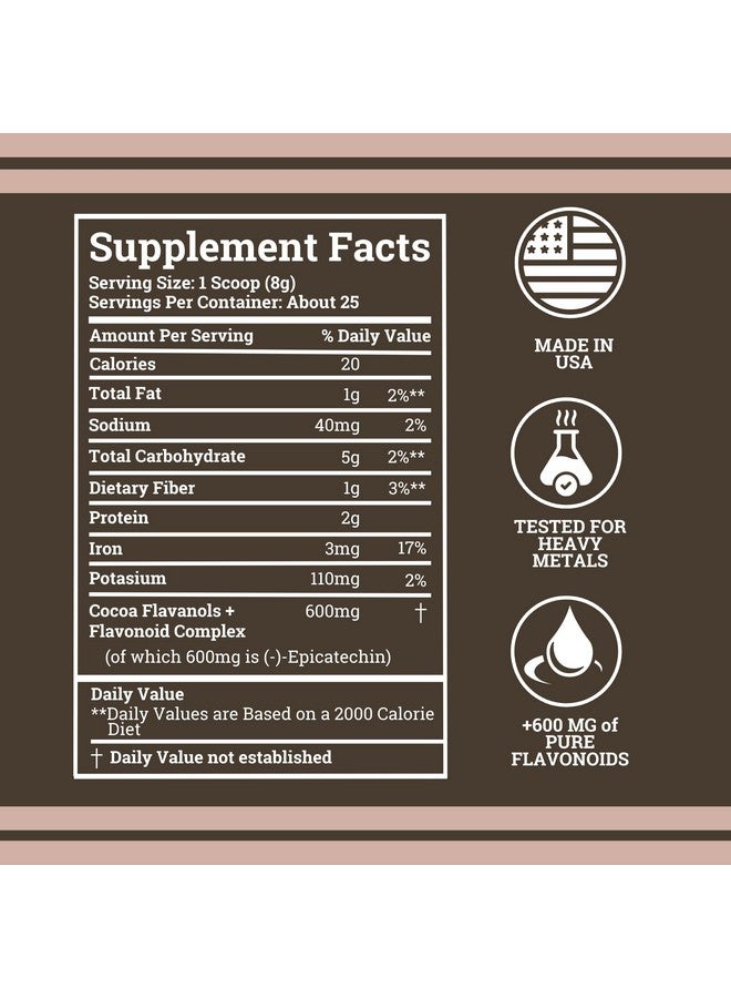 Black Forest مسحوق الكاكاو عالي الفلافانول من الغابة السوداء (1200 ملغ من فلافانولات الكاكاو والفلافونويدات) 10 أضعاف الفلافانولات (إبيكاتشين) مقارنة بالكاكاو و600 ملغ من مكمل إبيكاتشين لصحة القلب، أكسيد النيتريك والطاقة - Image 2