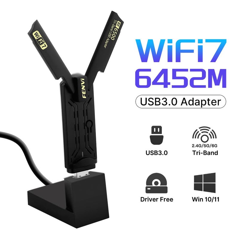 F FENVI Fenvi WiFi 7 USB Adapter 6500Mbps TriBand 6GHz5GHz24GHz 160MHz WPA3 USB 30 Wireless Dongle for Gaming Streaming UltraLow Latency Plug Play Windows 1110 Compatible Desktop PC - Image 3