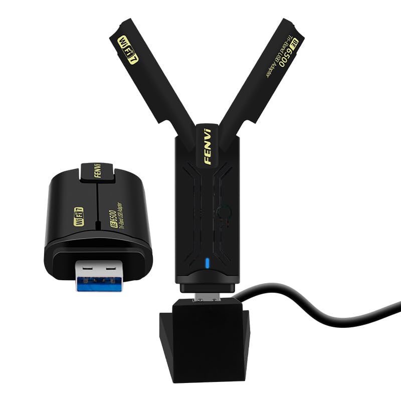 F FENVI Fenvi WiFi 7 USB Adapter 6500Mbps TriBand 6GHz5GHz24GHz 160MHz WPA3 USB 30 Wireless Dongle for Gaming Streaming UltraLow Latency Plug Play Windows 1110 Compatible Desktop PC - Image 1