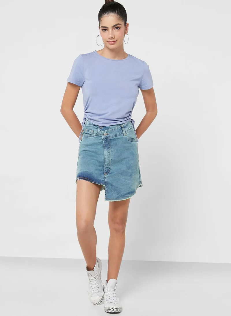 Ginger Asymmetric Denim Mini Skirt