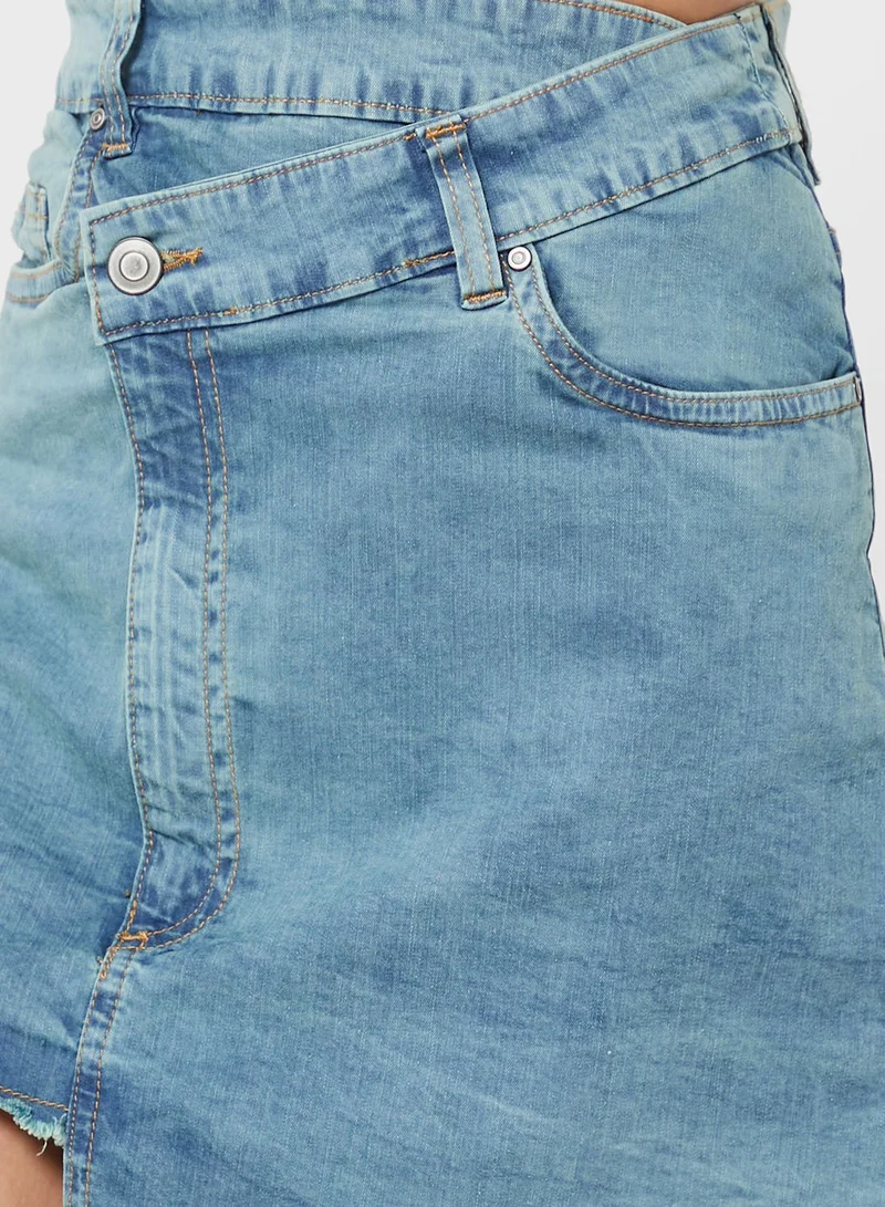 Ginger Asymmetric Denim Mini Skirt