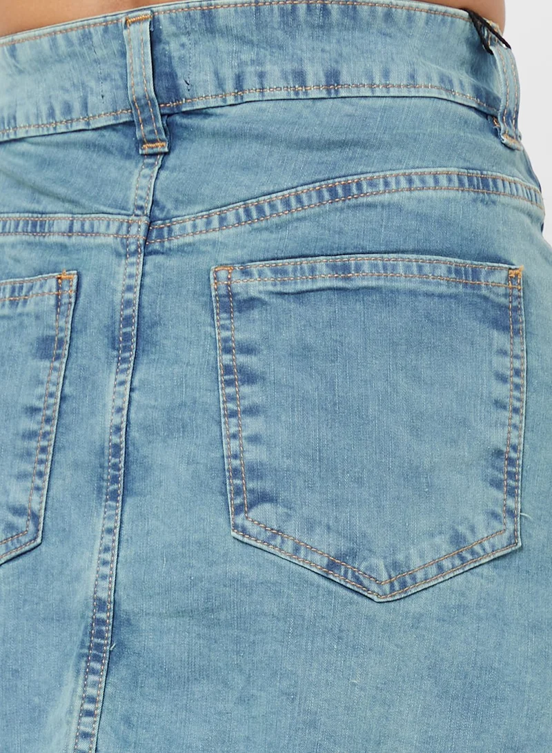 Ginger Asymmetric Denim Mini Skirt