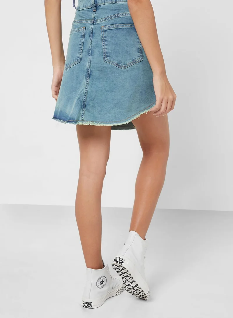Ginger Asymmetric Denim Mini Skirt
