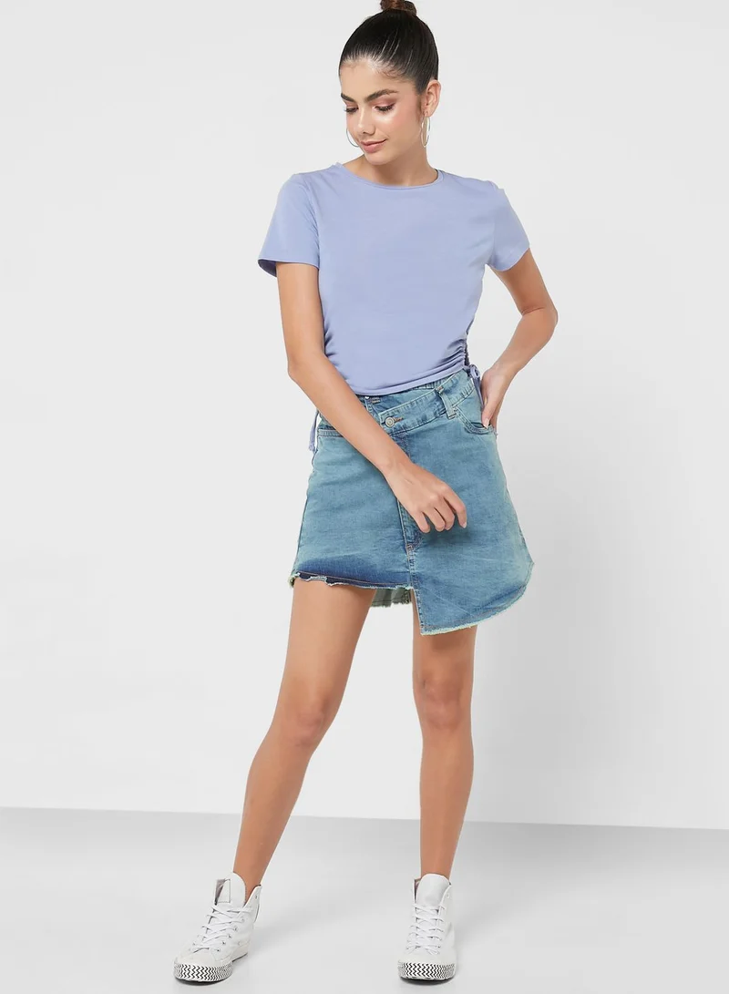Ginger Asymmetric Denim Mini Skirt