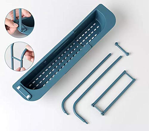 Vroxy Vroxy Plastic Expandable Kitchen Telescopic Sink Sponge Brush Soap Drying Basket Rack with Towel Bar Multicolour - Image 4