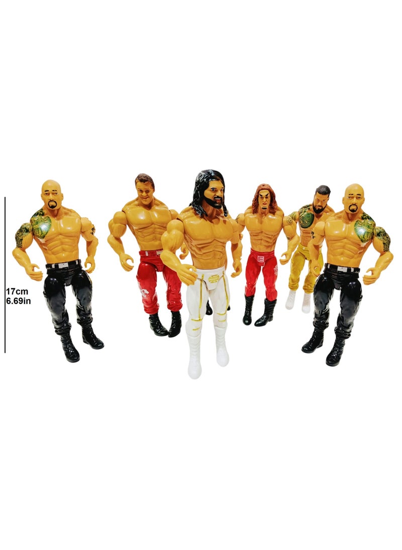 Wrestling 6-Piece Figures Random Wrestlers Characters And A Ring With Equipments  - Image 3