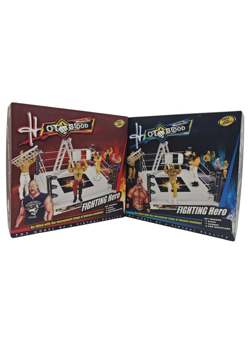 Wrestling 6-Piece Figures Random Wrestlers Characters And A Ring With Equipments  - Image 4