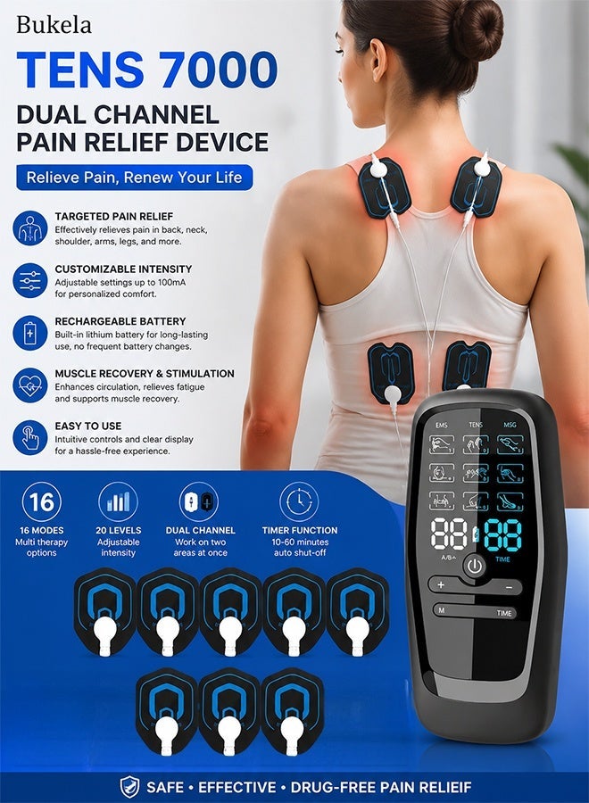 Bukela TENS Low Frequency Pulser Physiotherapy Device - EMS Muscle Stimulator + Back Pain Relief and Management (Includes Electrode Pads) - Image 1