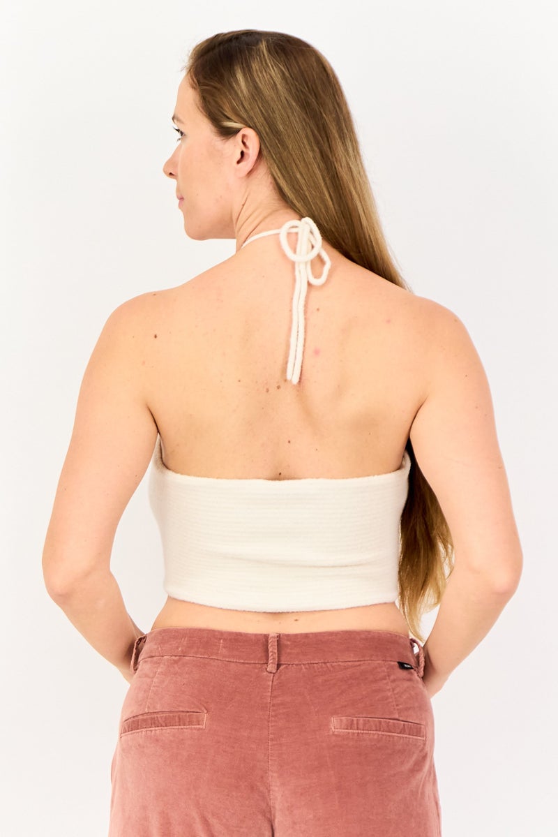 Bershka توب نسائي بلا أكمام بتصميم هالتر، أبيض فاتح - Image 4