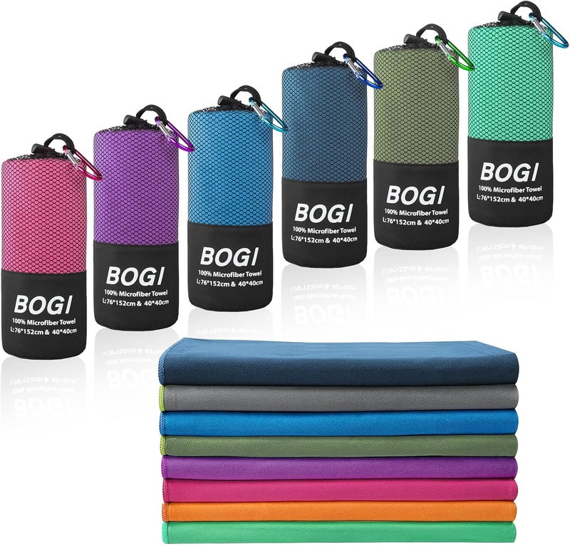 BOGI منشفة سفر رياضية من الألياف الدقيقة BOGI - منشفة سفر سريعة الجفاف، ناعمة وخفيفة، ماصة ومدمجة للتخييم والجيم والشاطئ والحمام واليوجا والسباحة والتنزه (M:40''x20''-أخضر تفاحي) مواد طبيعية - Image 1