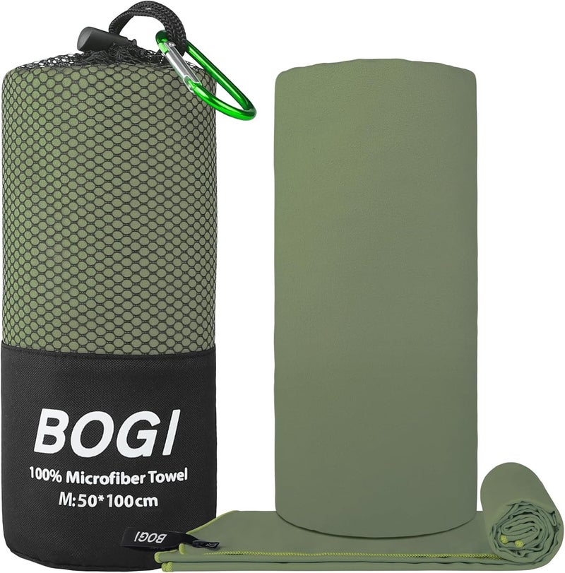 BOGI منشفة سفر رياضية من الألياف الدقيقة BOGI - منشفة سفر سريعة الجفاف، ناعمة وخفيفة، ماصة ومدمجة للتخييم والجيم والشاطئ والحمام واليوجا والسباحة والتنزه (M:40''x20''-أخضر تفاحي) مواد طبيعية - Image 2