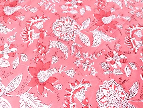 AVKA Studio Hand Block Print Fabric by The Yard - PRECUT 3 Yard 42 Inch Width - 100% Cotton Material - Pink Floral Pattern - Light Weight Indian Cloth for Making Summer Dress Tops Indian Fabric etc - Image 4