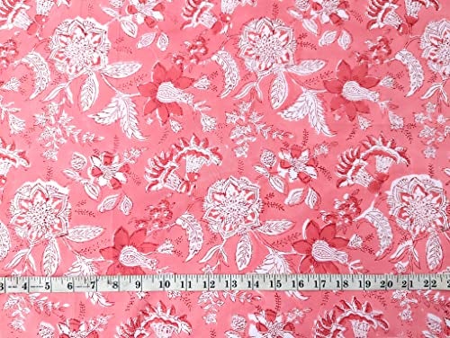 AVKA Studio Hand Block Print Fabric by The Yard - PRECUT 3 Yard 42 Inch Width - 100% Cotton Material - Pink Floral Pattern - Light Weight Indian Cloth for Making Summer Dress Tops Indian Fabric etc - Image 5