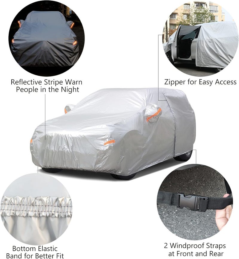 SEAZEN غطاء سيارة SUV من SEAZEN طبقتان مقاوم للماء لجميع الأحوال الجوية، أغطية سيارات خارجية للسيارات مع باب بسحاب، حماية من البرد والأشعة فوق البنفسجية والثلج والرياح، غطاء سيارة كامل عالمي (الطول حتى 190 بوصة) - Image 4