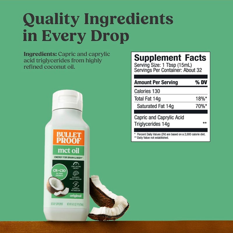 Bulletproof MCT Oil Made with C10 and C8 Oil, 16 Ounces, Keto Supplement for Sustained Energy, Brain and Body Fuel, Add to Coffee and Smoothies, Packaging May Vary - Image 3
