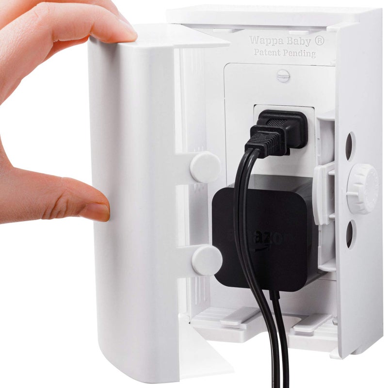 Wappa Baby Baby Safety Outlet Cover Box 2 Pack Double Lock for Much Better Toddler Proofing Easier Operation Simple 3 Step Install with Included Screws Provides Extra Space Inside for Plugs 2 Pack White