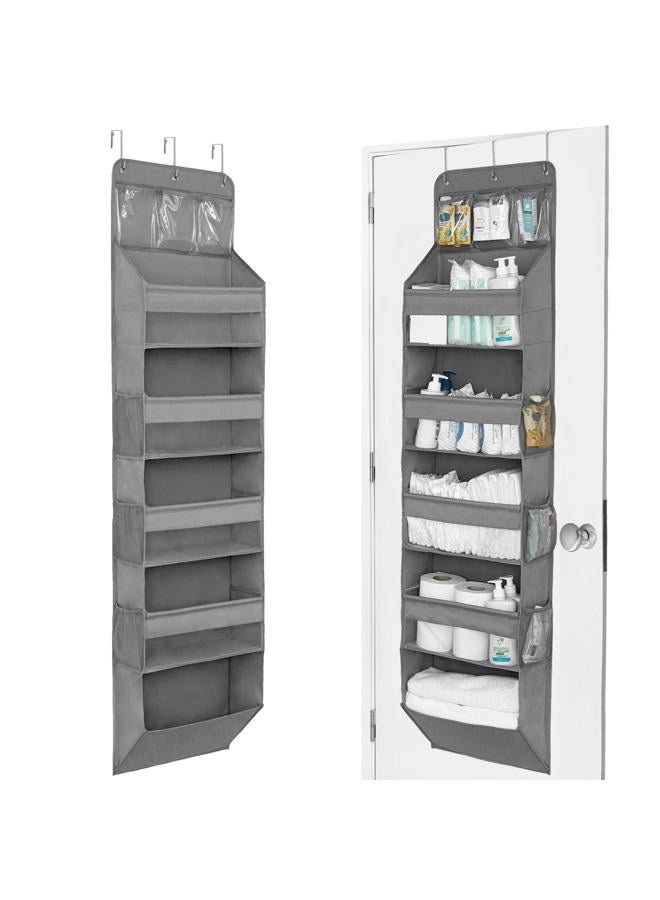 LILEKA Heavy Duty Over The Door Organizer Hanging Storage – 6-Tier Behind The Door Storage with 5 Large, 6 Side & 3 PVC Pockets – 50 lbs Hanging Organizer for Closet, Nursery, Bathroom – 1 Pack, Gray - Image 1