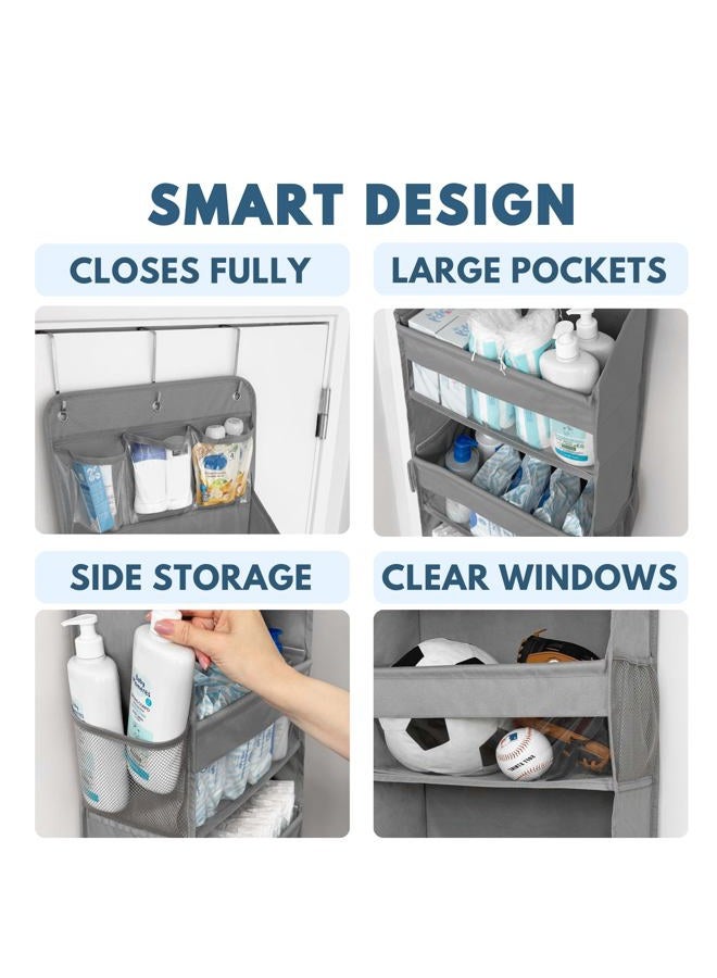 LILEKA Heavy Duty Over The Door Organizer Hanging Storage – 6-Tier Behind The Door Storage with 5 Large, 6 Side & 3 PVC Pockets – 50 lbs Hanging Organizer for Closet, Nursery, Bathroom – 1 Pack, Gray - Image 4