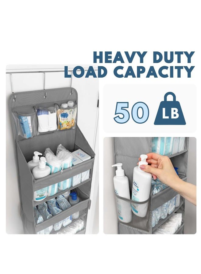 LILEKA Heavy Duty Over The Door Organizer Hanging Storage – 6-Tier Behind The Door Storage with 5 Large, 6 Side & 3 PVC Pockets – 50 lbs Hanging Organizer for Closet, Nursery, Bathroom – 1 Pack, Gray - Image 3