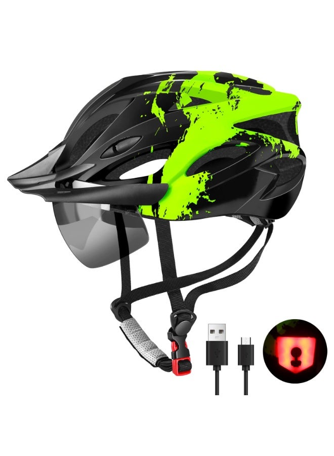 Arabest Bike Helmet with USB Rechargeable LED Light Detachable Goggles and Sun Visor, Mountain & Road Bicycle Helmets for Men Women Adult Cycling Helmets - Image 1