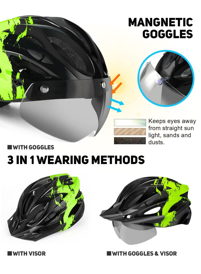 Arabest Bike Helmet with USB Rechargeable LED Light Detachable Goggles and Sun Visor, Mountain & Road Bicycle Helmets for Men Women Adult Cycling Helmets - Image 2