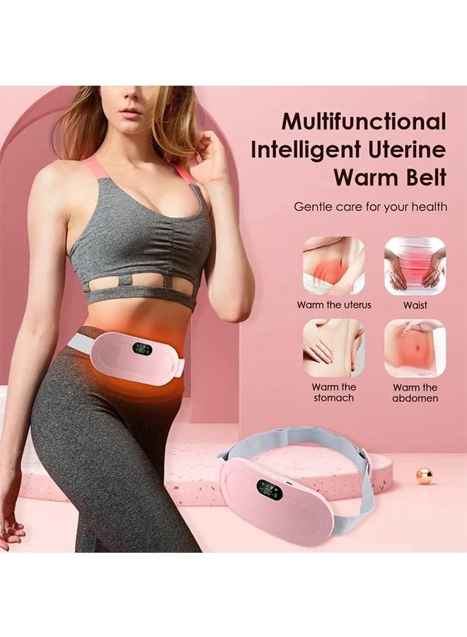 Thermal Pad Waist-Heating Belt Rechargeable Cordless-Menstrual Heating Massage Pad 3-Speed-Temperature Adjustment and 4-Different Massage Modes, Back and Belly Heating Pad for Women (Pink) Safe&Soft