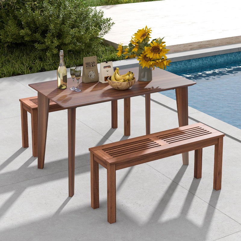 Tangkula Patio Wood Bench, 2-Person Solid Wood Bench with Slatted Seat, 39.5" Long Loveseat with Stable Wood Frame, Indoor Outdoor Dining Bench for Backyard, Poolside, Entryway (1) - Image 4