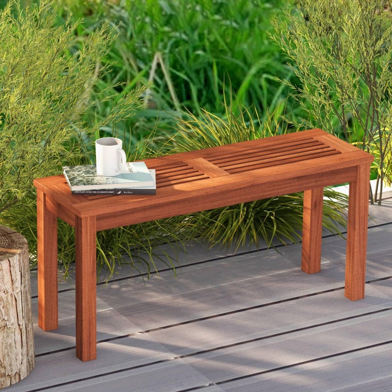 Tangkula Patio Wood Bench, 2-Person Solid Wood Bench with Slatted Seat, 39.5" Long Loveseat with Stable Wood Frame, Indoor Outdoor Dining Bench for Backyard, Poolside, Entryway (1) - Image 2