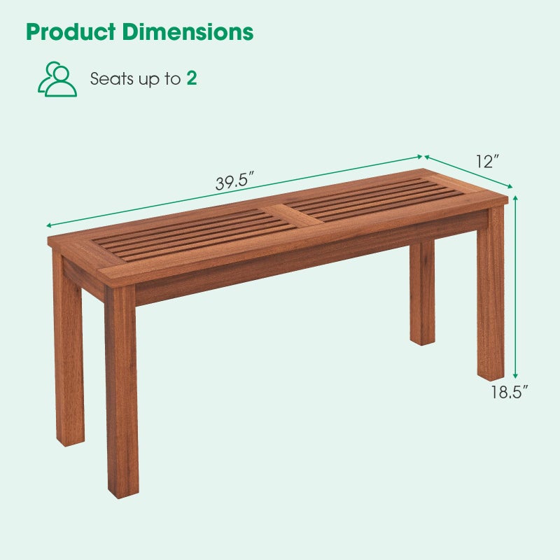Tangkula Patio Wood Bench, 2-Person Solid Wood Bench with Slatted Seat, 39.5" Long Loveseat with Stable Wood Frame, Indoor Outdoor Dining Bench for Backyard, Poolside, Entryway (1) - Image 5