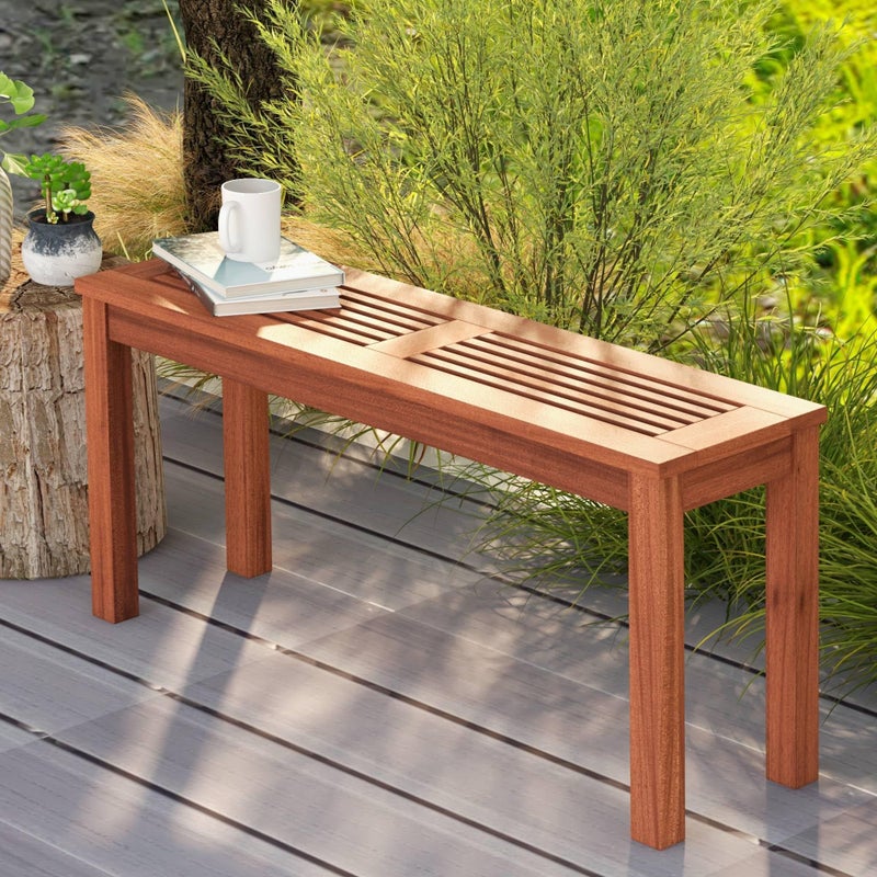 Tangkula Patio Wood Bench, 2-Person Solid Wood Bench with Slatted Seat, 39.5" Long Loveseat with Stable Wood Frame, Indoor Outdoor Dining Bench for Backyard, Poolside, Entryway (1) - Image 3