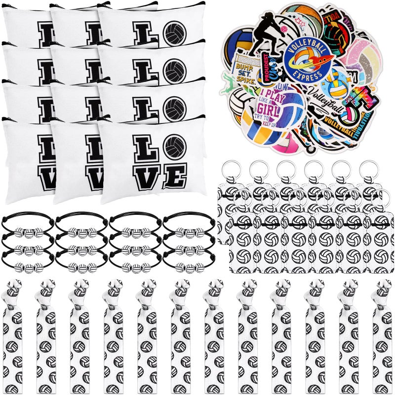 LEIFIDE 148 Pcs Volleyball Gifts Party Favors Games Day Party Supplies Team Gift Bags Bracelets Keychains Hair Ties Stickers Goodie Bags for Volleyball Birthday Decorations Senior Night