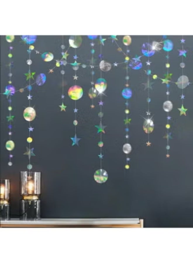 fantasize 12m Star Party Decoration Iridescent Party Supplies Holographic Twinkle Little Stars Garlands Euphoria Hanging Decor Disco Birthday Backdrop Bridal Bachelorette Ramadan EID Graduation Decor - Image 1