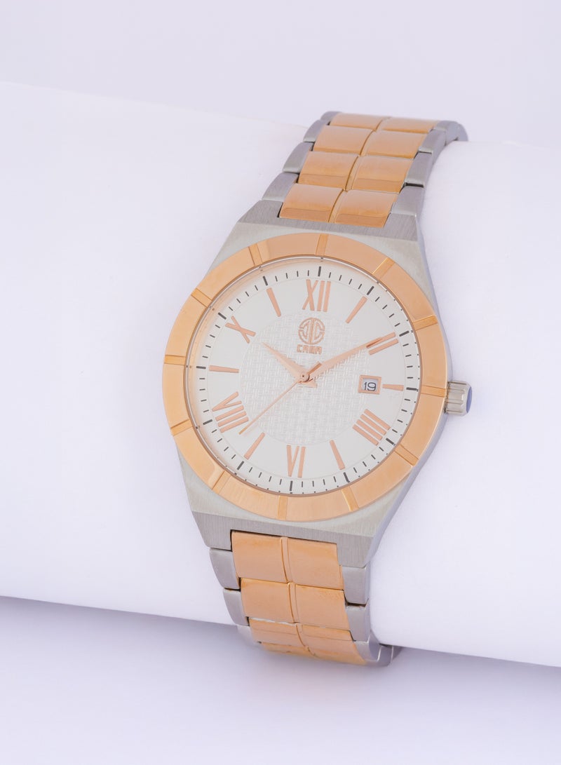 Caba Men's Watch, Elegant Design, Date Display, Roman Numbers, White Dial, Water Resistant And Rust Resistant, Stainless Steel, Silver&Copper - 3106890M-2 - Image 2