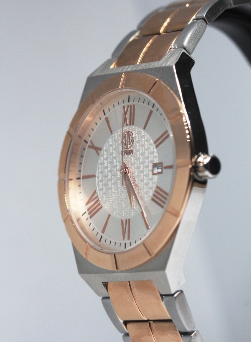 Caba Men's Watch, Elegant Design, Date Display, Roman Numbers, White Dial, Water Resistant And Rust Resistant, Stainless Steel, Silver&Copper - 3106890M-2 - Image 5