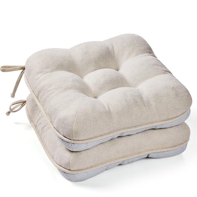 BETU Chair Cushions for Dining Chairs Set of 2,3.5" Thick Kitchen Table Chair Pads with Ties,Non Slip Backing and Covers, Seat Cushion for Dining Room,Bar,Patio Chairs,16"X16"X3.5",Beige - Image 1