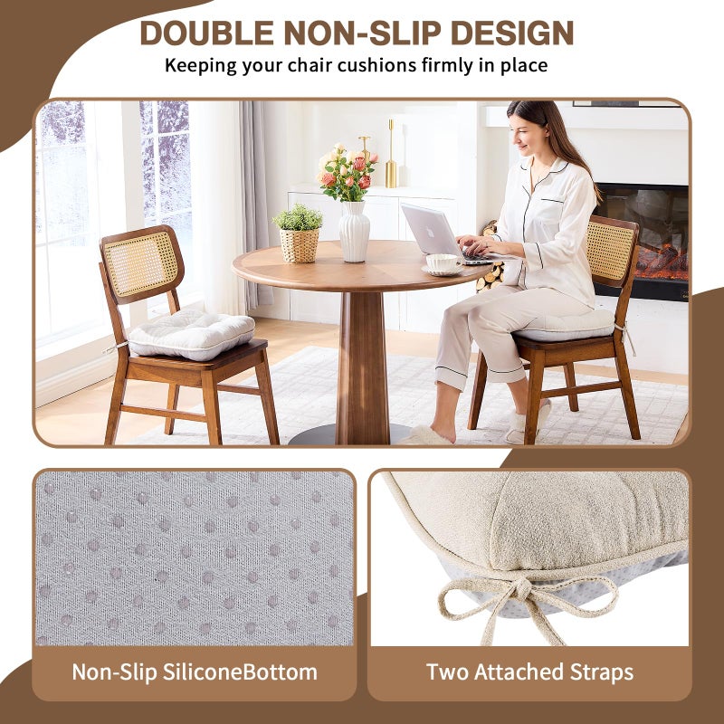 BETU Chair Cushions for Dining Chairs Set of 2,3.5" Thick Kitchen Table Chair Pads with Ties,Non Slip Backing and Covers, Seat Cushion for Dining Room,Bar,Patio Chairs,16"X16"X3.5",Beige - Image 2