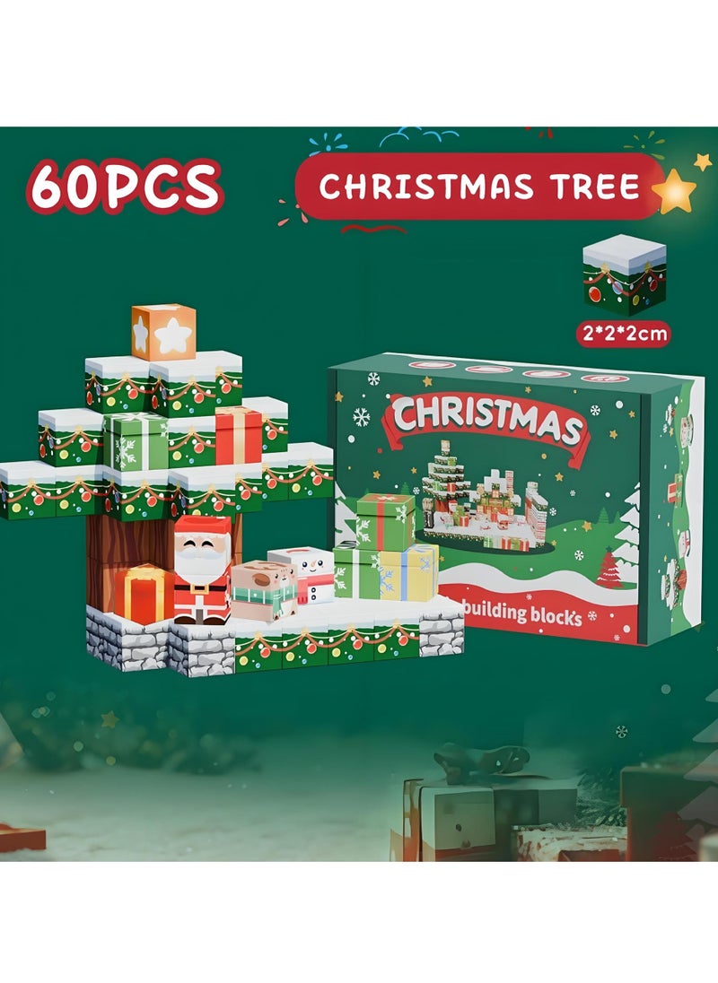 NIBEMINENT Magnetic Building Blocks - 60 Pieces Magnetic Building Blocks, Christmas Tree Magnetic Building Blocks, STEM Toddler Toys, Construction Toys for Kids Ages 3+, Christmas Birthday Gifts for Boys and Girls 