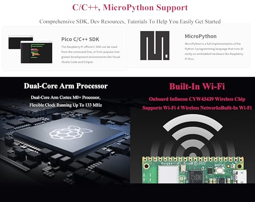 Waveshare Pre-Soldered Header Raspberry Pi Pico W, Built-in WiFi Support 2.4 GHZ Wi-Fi 4, Based on Official RP2040 Dual-Core Processor,Dual-core Arm Cortex M0+ Processor，Comes with Pico W Board and Case - Image 5
