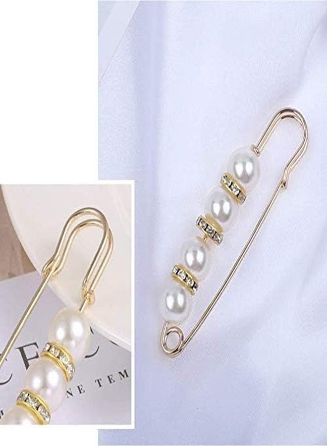 JAGDIV Artificial Pearl Brooch Pins Anti-Exposure Neckline Safety Pins Sweater Shawl Clips for Women Girls Wedding Party Decorations (6 Pcs Sari pin) - Image 2
