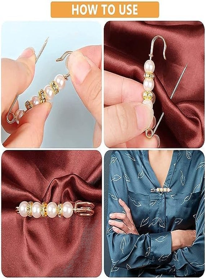 JAGDIV Artificial Pearl Brooch Pins Anti-Exposure Neckline Safety Pins Sweater Shawl Clips for Women Girls Wedding Party Decorations (6 Pcs Sari pin) - Image 4