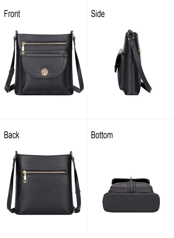 Over Earth Genuine Leather Crossbody Bags for Women Trendy Leather Purses and Ladies Shoulder Handbags(O202E-2G Black) - Image 3