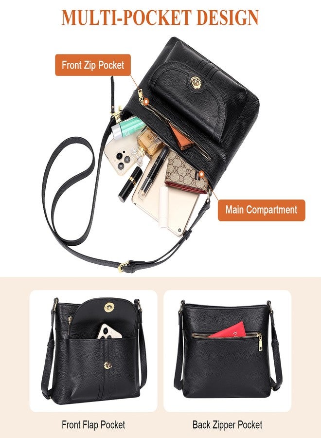 Over Earth Genuine Leather Crossbody Bags for Women Trendy Leather Purses and Ladies Shoulder Handbags(O202E-2G Black) - Image 4
