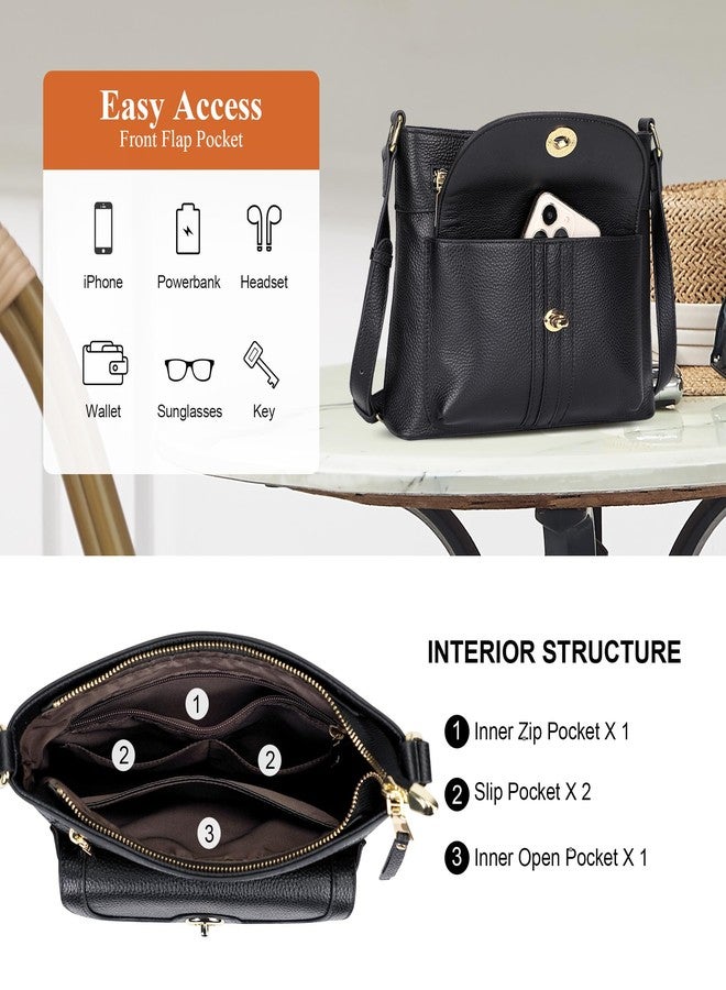 Over Earth Genuine Leather Crossbody Bags for Women Trendy Leather Purses and Ladies Shoulder Handbags(O202E-2G Black) - Image 5