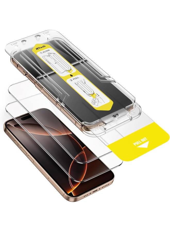 جي تيك واقي شاشة لهاتف آيفون 16 برو ماكس 6.9 بوصة، تركيب سهل للغاية في 10 ثوانٍ مع صينية محاذاة بخطوة واحدة، فيلم زجاجي مقوى خالٍ من الفقاعات، جراب صديق للبيئة، شفاف عالي الدقة، عبوتان - Image 1