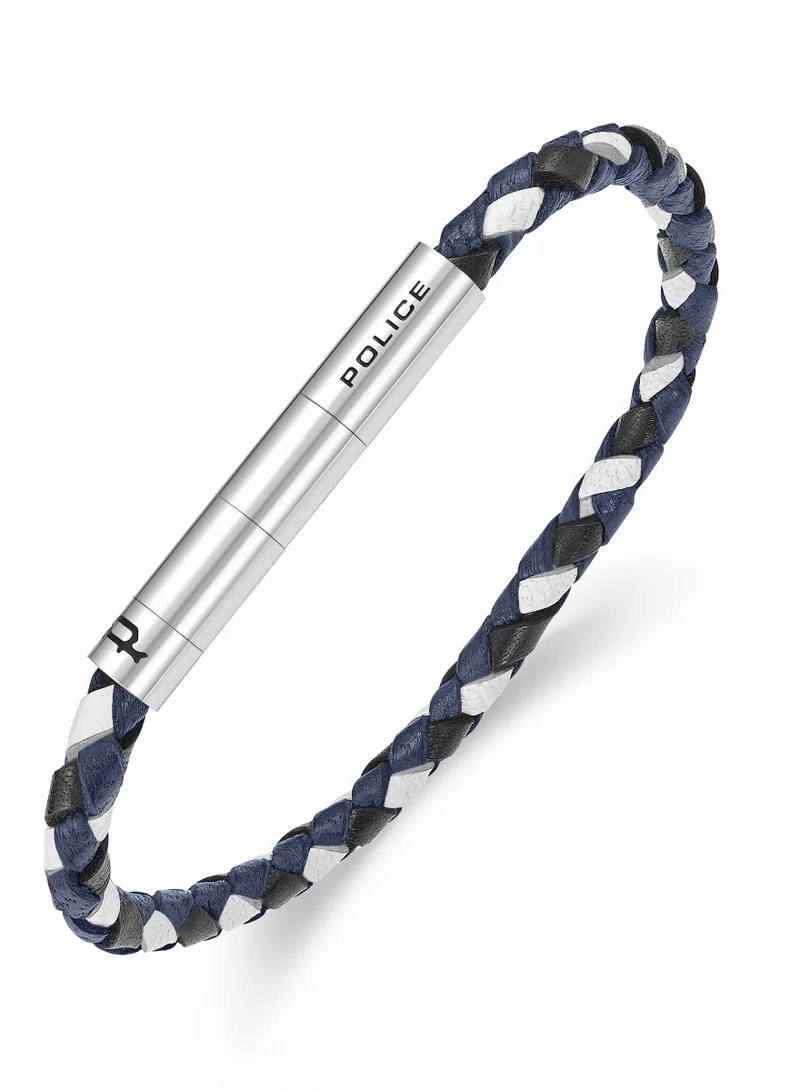 بوليس Fuze Black/Blue/White Leather Stainless Steel Gents Bracelet