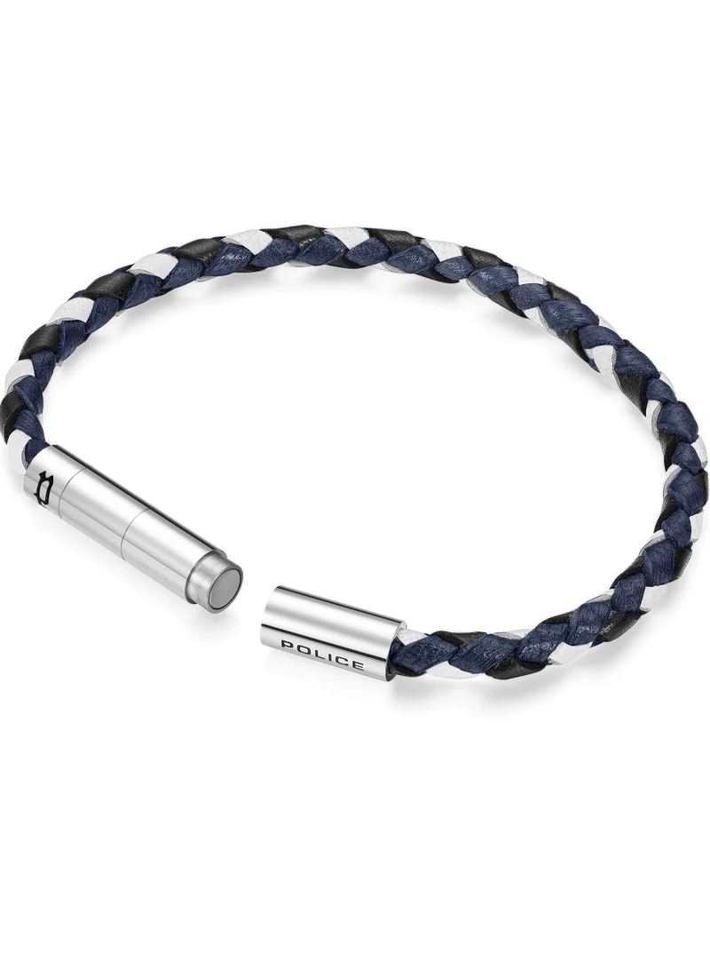POLICE Fuze Black/Blue/White Leather Stainless Steel Gents Bracelet