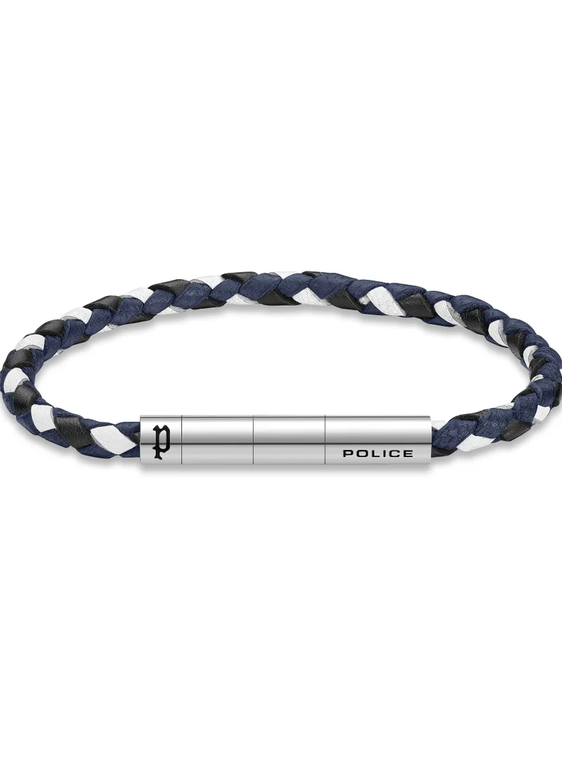 بوليس Fuze Black/Blue/White Leather Stainless Steel Gents Bracelet