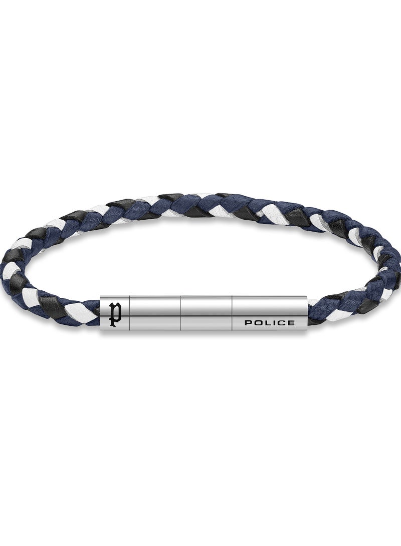 بوليس سوار رجالي من الجلد والفولاذ المقاوم للصدأ باللون الأسودالأزرقالأبيض - Image 2