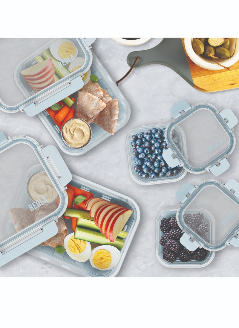 BEOLA Set of 4 Glass Food Storage Containers with Airtight Lids and Silicone Protection, Leakproof Food Organizer, Freezer, Dishwasher, Microwave Safe, Kitchen Organizer for Food, BPA FREE (Ice Blue)  - Image 4