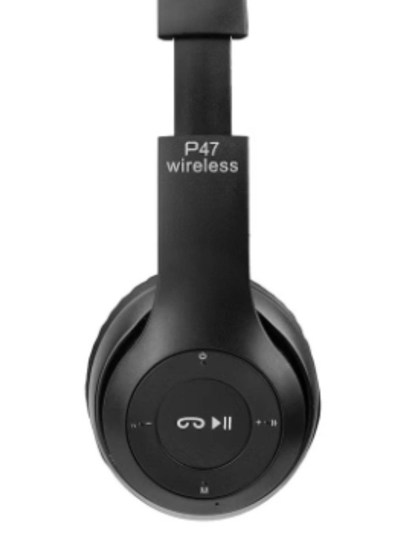 تصميم جديد P47 5.0+EDR سماعة رأس لاسلكية بلوتوث على الأذن 5.0 بلوتوث راديو Fm / مشغل MP3 Aux أسود - Image 4